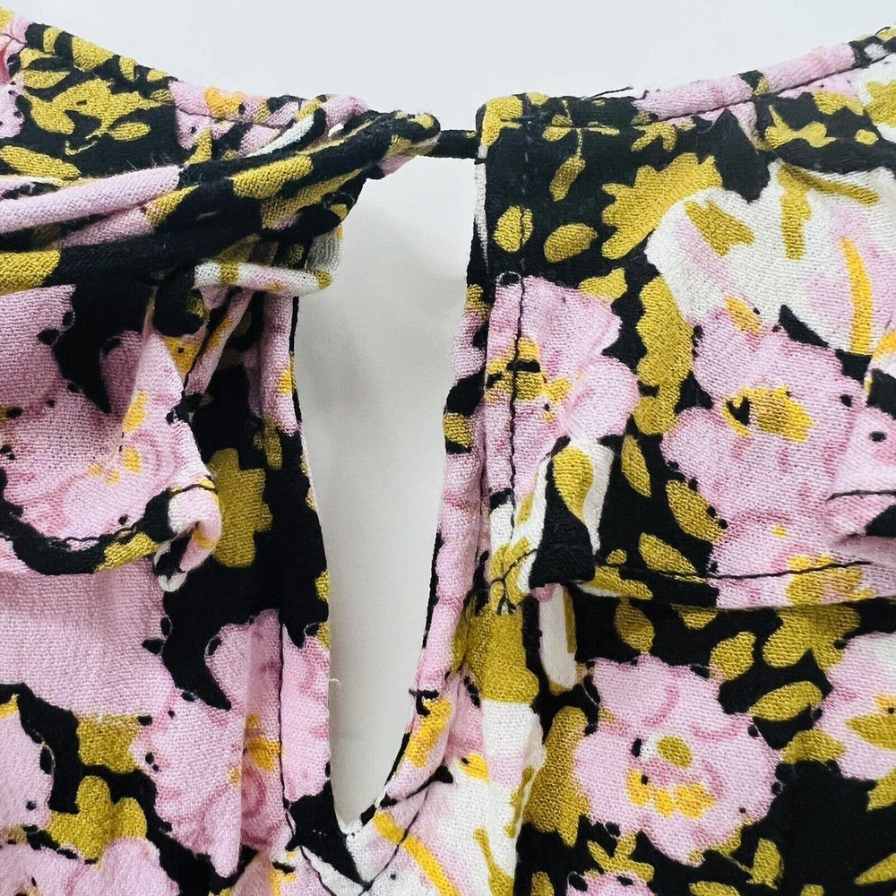 Free People Sweet Memories Black Multi Floral Print Ruffled Puff Sleeve Top - Picture 5 of 12